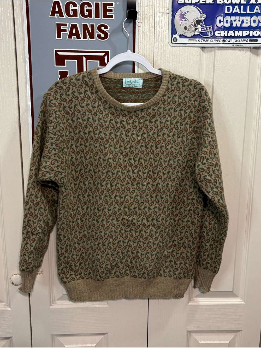 United Colors Of Benetton Olive Paisley Crewneck Sweater
